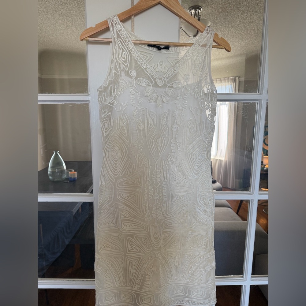 Elie Tahari Cream Patterned Midi Dress
